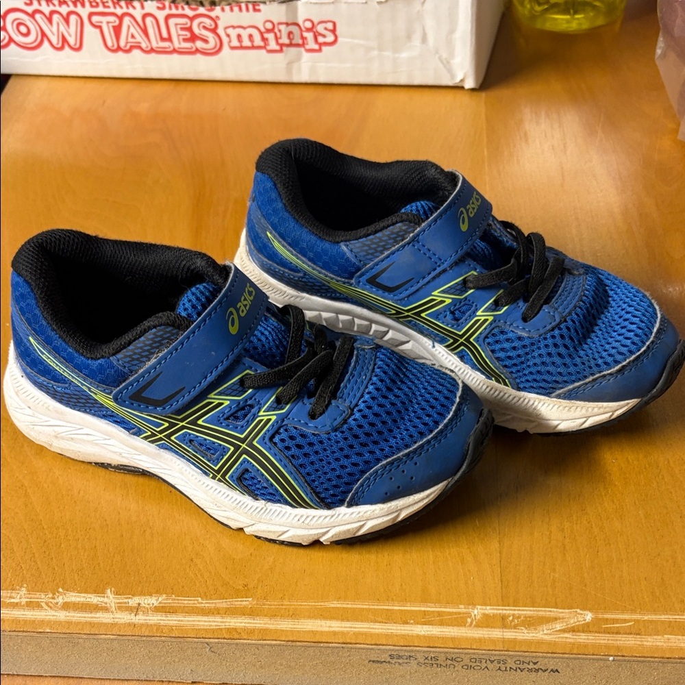 ASICS Kids Blue and Lime Athletic Sneakers